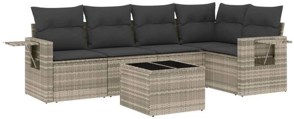 vidaXL 6-tlg. Garten-Sofagarnitur mit Kissen Hellgrau Poly Rattan 3220141 Bild 2