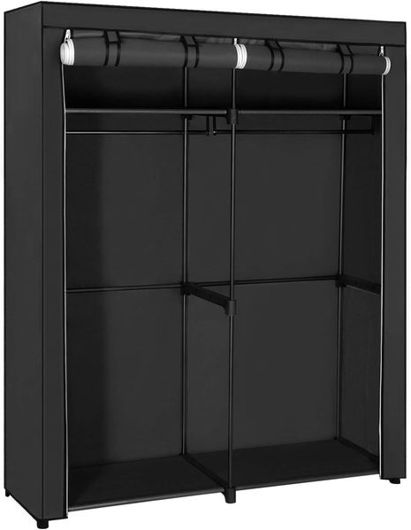 Stoffschrank mit 2 Kleiderstangen, Stoff, Metall, Kunststoff, Schwarz, 140 x 43 x 174 cm
