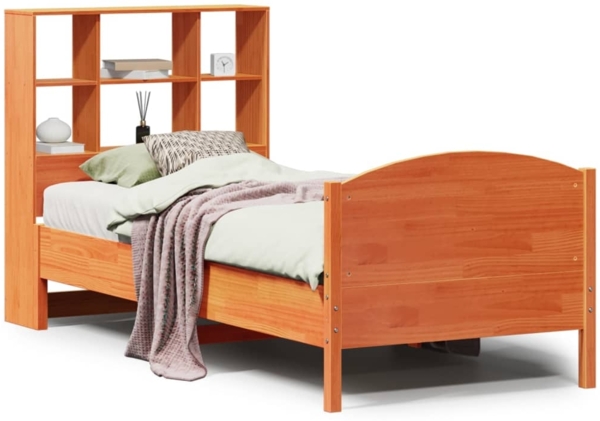 vidaXL Massivholzbett mit Regal ohne Matratze Wachsbraun 100x200 cm 3323121