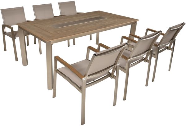 Garten-Sitzgruppe HANNE 7-tlg. - Kunststoff, Grau | Gartenmöbel-Set Gartengarnitur Garten-Essgruppe mit Stapelstühlen und Esstisch