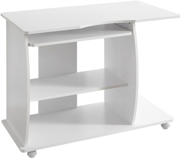 Computertisch GRASSE rollbar Weiß 90 x 71 x 50 cm mit Tastaturauszug, Laptop Tisch auf feststellbaren Rollen, PC-Tisch mit Drucker-Ablage platzsparend, Schreibtisch für kleine Räume Bild 7