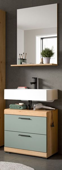 Badmöbel Set in Shawn grün und Eiche 2-teilig 60 cm