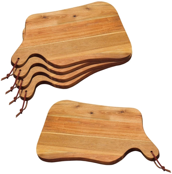 5 Stück Servierbrett mit Tragegriff - Akazienholz - 37,5 x 23cm