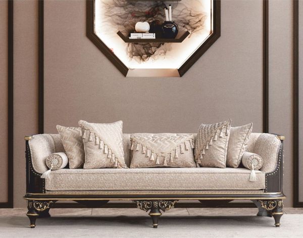 Casa Padrino Luxus Barock Sofa Beige / Braun / Gold 245 cm - Barock Wohnzimmer Möbel