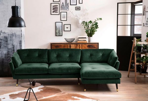Trends by HG Ecksofa Japan L-Form, mit Fuß in Holz-Metallkombination, Recamiere rechts oder links