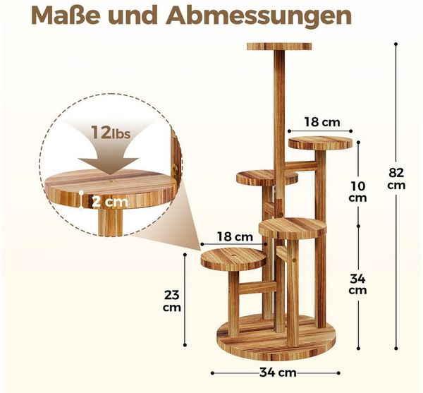 Bamworld Blumenständer Holzblumenständer 5-stufig – Platzsparender Pflanzenträger (1 St), für Wohnzimmer, Garten & Terrasse – Stilvoller Pflanzenhalter