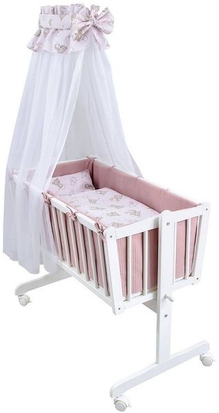 Baby-Delux Stubenbett Babywiege Komplettset, Schaukelwiege Weiß 90x40cm Komplett Bettset Wiegenset