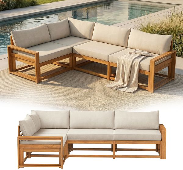 STEELSØN 'Mizaru' Premium Gartenlounge, Gartenmöbel Set, taupe, Akazienholz, wetterfest und UV-beständig, Outdoor Ecksofa mit 3 Sitzen