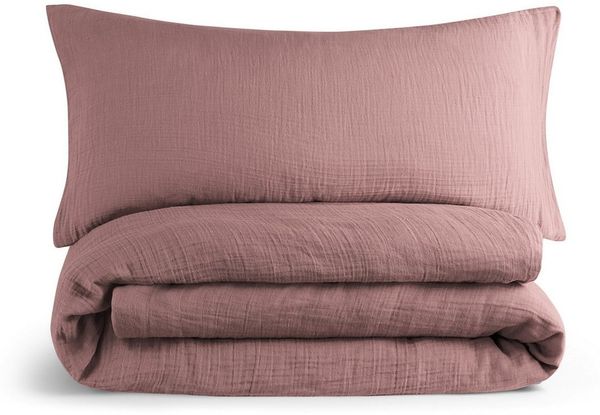 Blumtal Bettwäsche Musselin 100% Baumwolle im Set, Kopfkissenbezug & Deckenbezug, 2 teilig, Violett
