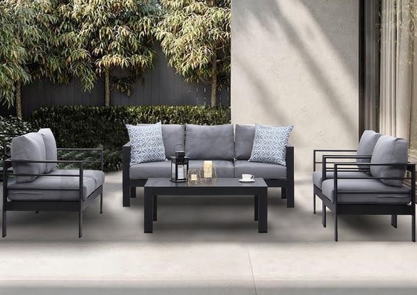 MeXo Gartenlounge-Set XXL Gartenmöbel Set Aluminium Outdoor, (Gartenmöbel Set, , 5-tlg, 1×3-Sitzer Sofa, 1×2-Sitzer Sofa, 2×Sessel, 1×Tisch, 14×Auflagen), wetterfest Sitzgruppe Essgruppe Gartengarnitur für 6-7 Personen