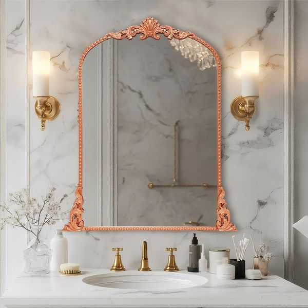 G-LEAF Wandspiegel Bogen-Wandspiegel, antiker Spiegel im Barockstil (1-St), ideal für Kamin, Badezimmer, Eingangsbereich, 90×60cm