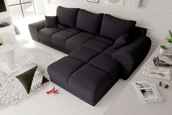 99rooms Antalya Ecksofa Strukturstoff NEVE Schwarz Rechts mit Schlaffunktion