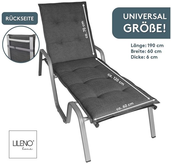 LILENO HOME Liegenauflage perfekt für Strandliege, Sonnenliege Auflage, Gartenliege Auflage, (1er Set), Polster Auflage für Rollliegen Anthrazit, Sitzpolster