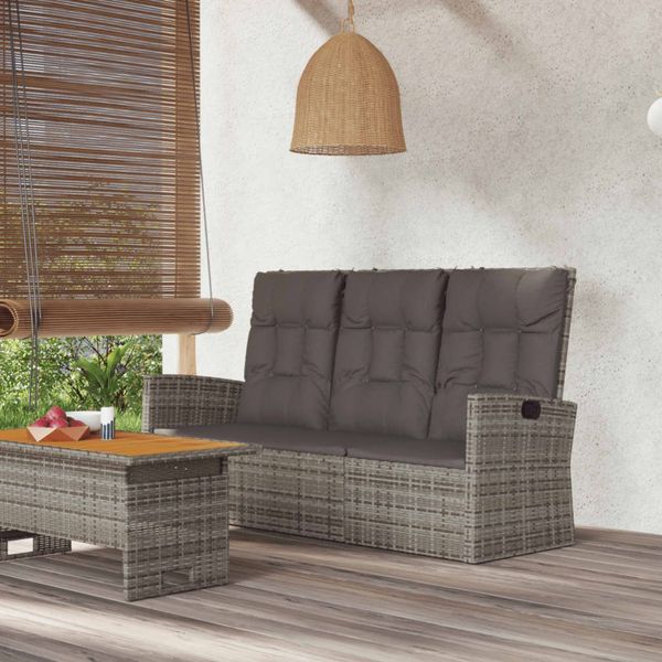 vidaXL Gartenbank mit Liegefunktion & Kissen Grau 173 cm Poly Rattan 362184