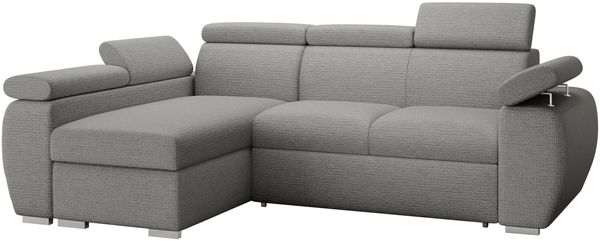Ecksofa Boston Mini mit Schlaffunktion, Bettkasten, Einstellbare Kopfstützen (Farbe: Aragon 90, Seite: Links, LC+2r)