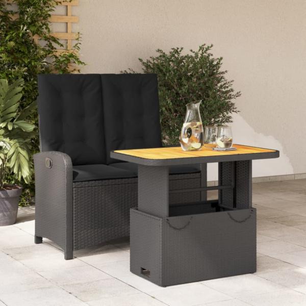 vidaXL 2-tlg. Garten-Essgruppe mit Kissen Schwarz Poly Rattan 3277334