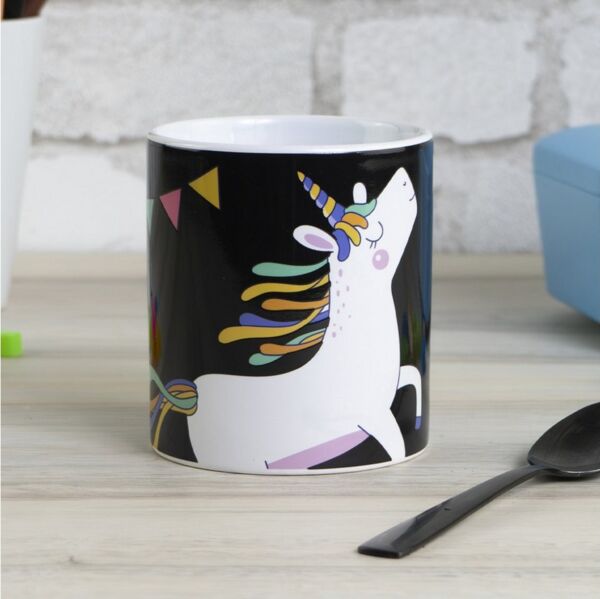Geda Labels GmbH Tasse Farbwechsel Einhorn, 1-tlg, Keramik, Schwarz, 250ml, mit Thermoeffekt