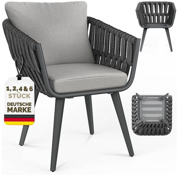 tillvex Gartentisch tillvex® Gartenstuhl Set Wetterfest mit Armlehne Rope Design (Gartenstühle UV-beständig Terrassenstuhl Rope Sessel Gartenmöbel, 4-St, Design Terrasse Balkon Outdoor Garten), belastbar