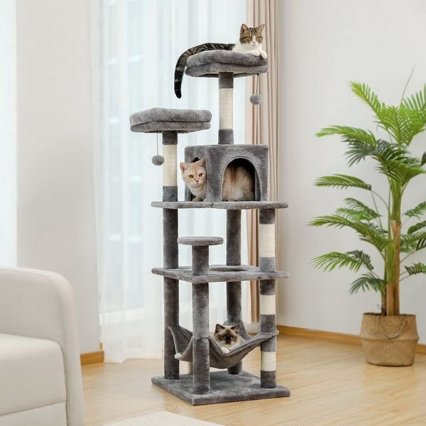 Purpurra Kratzbaum Mehrstufiger Kratzbaum XL Multifunktional für Katzen, 154cm