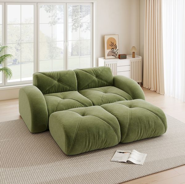 Modulsofa 2-Sitzer 76cm×204cm×171cm aus Chenille in Grün – rahmenloses Sofa mit flexiblem Aufbau