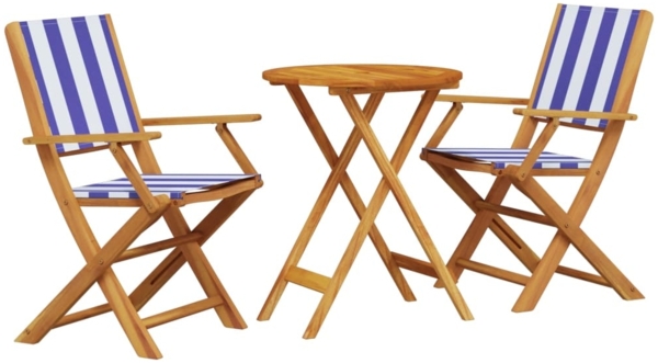 vidaXL 3-tlg. Bistro-Set Blau und Weiß Stoff und Massivholz 3281801