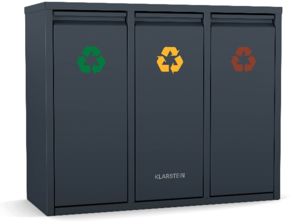 Klarstein Ordnungshüter 3-in-1 Mülleimer - 45L Küchenabfalleimer mit Farbcodierung, Edelstahlgehäuse, herausnehmbare Behälter, Mülltrennsystem