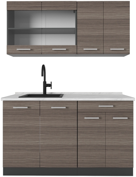 Singleküche R-Line Edelgrau/Anthrazit 140 cm , AP Marmor Vicco