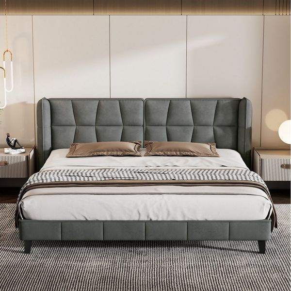 STILVORA Polsterbett 180×200 Jugentbett Bettgestell mit Lattenrost und Kopfteil,grau (180x200cm, Holzlattenunterstützung, Einfache Montage Samt, grau), Hochwertiges Material