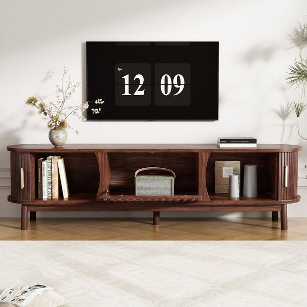 STILVORA TV-Schrank TV-Schrank mit Schiebetür&klappbarer Schranktür,für TV bis zu 65 Zoll (Fernsehschrank, Wohnzimmermöbel, TV-Board, 1-St, passend für TV-Ständer bis zu 65 Zoll) mit nach unten klappbarer Hohlschranktür