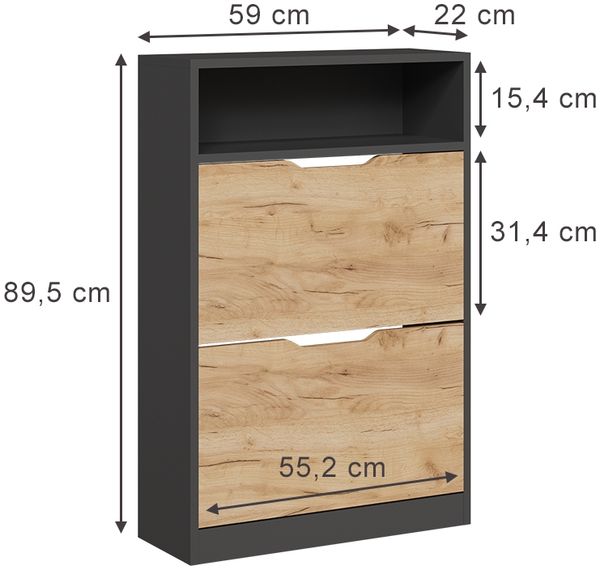 Schuhkipper Luca Anthrazit/Goldkraft Eiche 59 x 89.5 cm mit 2 Fächern Vicco Bild 2