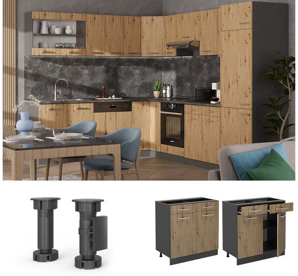 Küchenunterschrank R-Line Artisan-Eiche 80 cm ohne Arbeitsplatte Vicco Bild 2