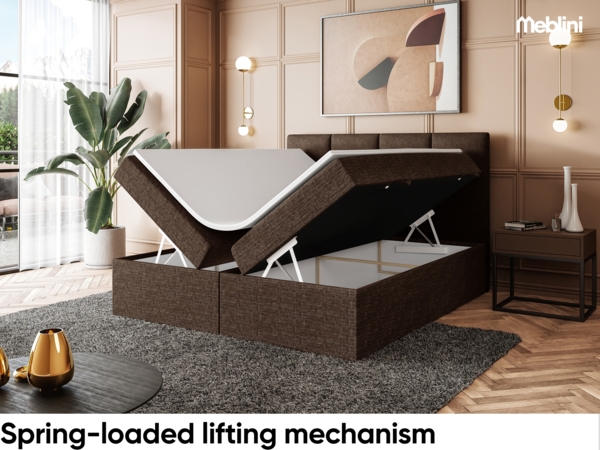MEBLINI Boxspringbett CRISTIANO 180x220 cm mit Bettkasten - H3/Braun Webstoff Polsterbett - Doppelbett mit Topper & Taschenfederkern-Matratze Bild 4