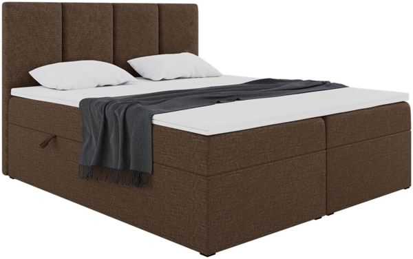 MEBLINI Boxspringbett CRISTIANO 180x220 cm mit Bettkasten - H3/Braun Webstoff Polsterbett - Doppelbett mit Topper & Taschenfederkern-Matratze Bild 2