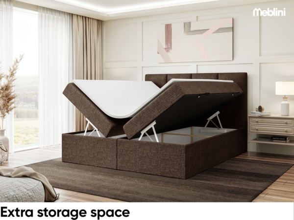 MEBLINI Boxspringbett CRISTIANO 180x220 cm mit Bettkasten - H3/Braun Webstoff Polsterbett - Doppelbett mit Topper & Taschenfederkern-Matratze Bild 5