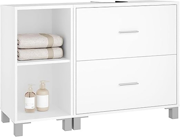 EUGAD Waschbeckenunterschrank (1-St) mit 2 Schubladen, Seitenschrank, freistehend, weiß, 90x60x30 cm