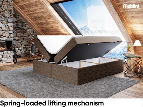 MEBLINI Boxspringbett LIONEL 140x200 cm mit Bettkasten - H4/Braun Webstoff Polsterbett - Doppelbett mit Topper & Taschenfederkern-Matratze Bild 3
