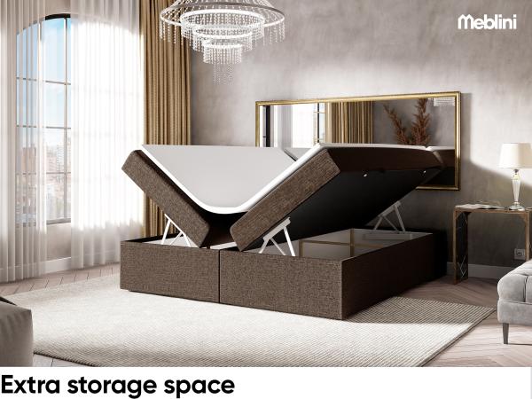 MEBLINI Boxspringbett LIONEL 140x200 cm mit Bettkasten - H4/Braun Webstoff Polsterbett - Doppelbett mit Topper & Taschenfederkern-Matratze Bild 5