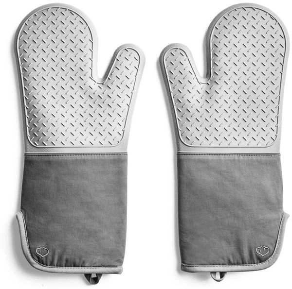 Springlane Topfhandschuhe 2-tlg. in verschiedenen Farben - Silikon & Baumwolle - bis 250°C, (2-tlg, bestehend aus 2 einzelnen Handschuhen), Grau, rutschfest, extra langer Armschutz