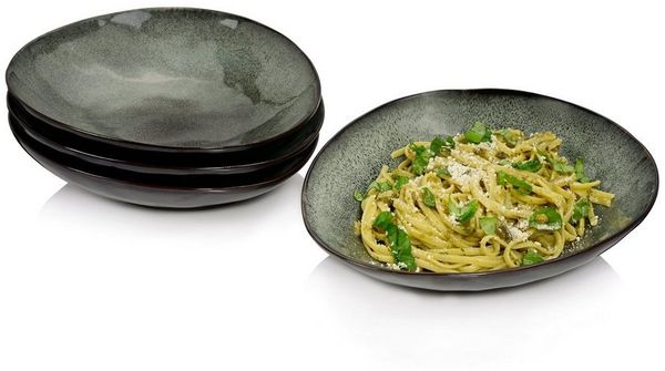 SÄNGER Pastateller Kopenhagen, (4 St), Grün Grau, Steingut, Handmade, 1L, Premium Collection