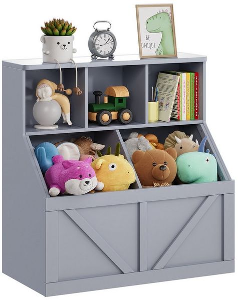 GarveeMore Spielzeugtruhe und Bücherregal für Kinder Mit 5 Fächern,90x42x92cm, Kinderzimmerregal,Spielzeugregal,Kippsicheres Design,Einfache Montage