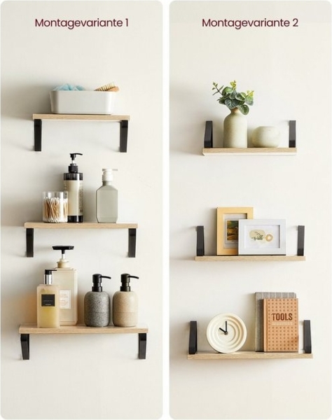 Vasagle Wandregal, 3-tlg, Holzspanplatte / Stahl natur, Länge 30/35/40 cm Bild 4