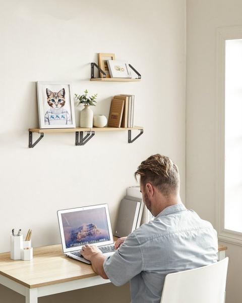 Vasagle Wandregal, 3-tlg, Holzspanplatte / Stahl natur, Länge 30/35/40 cm