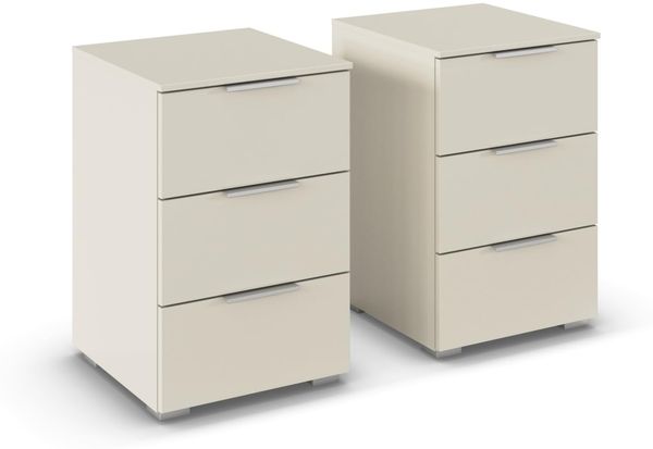 Rauch Möbel Alabama, Nachttisch-Paar für Schlafzimmer, Kinderzimmer, Gästezimmer, mit je 3 Schubladen, Soft-Close-Funktion, Farbe Beige, Griff Alufarben, Maße 40 x 61 x 42 cm
