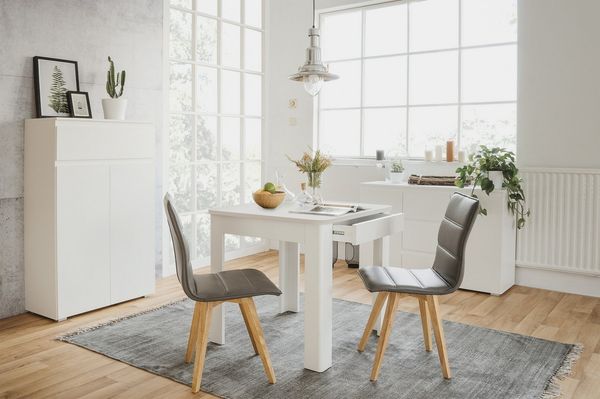 Finori Esstisch mit Schublade, in Weiß - 80x77x80cm (BxHxT)