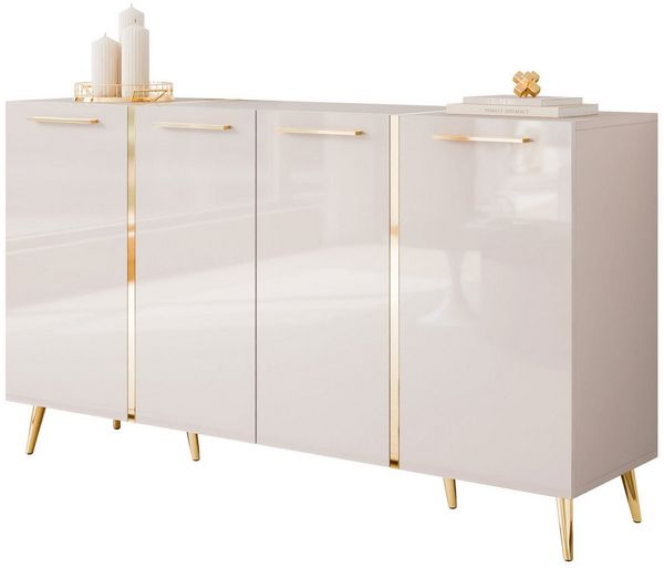 Lookway Kommode ONYX 4D Kaschmir auf goldenen Beinen Hochglanz 158 cm, Breite: 158 cm