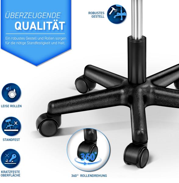 TRESKO Rollhocker höhenverstellbar Grün | Drehhocker 10 cm Dicke Polsterung | Arbeitshocker 360° drehbar | Hocker Bild 7