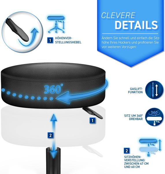 TRESKO Rollhocker höhenverstellbar Grün | Drehhocker 10 cm Dicke Polsterung | Arbeitshocker 360° drehbar | Hocker Bild 6