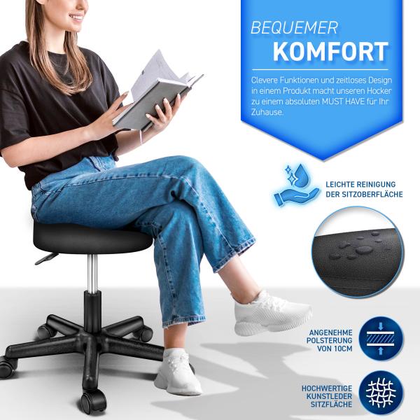 TRESKO Rollhocker höhenverstellbar Grün | Drehhocker 10 cm Dicke Polsterung | Arbeitshocker 360° drehbar | Hocker Bild 4