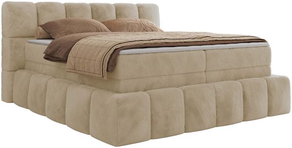 Boxspringbett NIRA KING, Doppelbett mit Fußteil, 7-Zonen Multipocket-Matratzen und Topper, Schlafzimmerbett - 180 x 200 cm - Creme Plüsch - H4 Bild 5