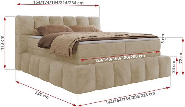 Boxspringbett NIRA KING, Doppelbett mit Fußteil, 7-Zonen Multipocket-Matratzen und Topper, Schlafzimmerbett - 180 x 200 cm - Creme Plüsch - H4 Bild 6